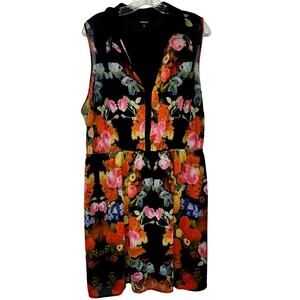 Torrid Sleeveless V-Neck Floral Chiffon Knee Length Spring Dress Plus Size 2